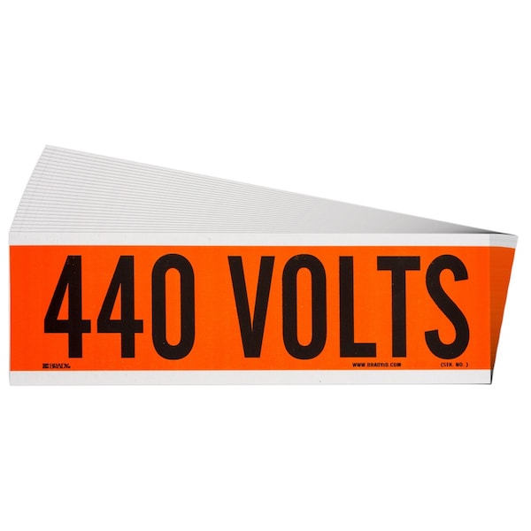 440 Volts Conduit and Voltage Lbls 2.25 in H x 9 in W BK on OR 25/PK